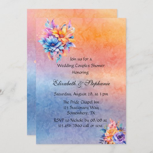 Liebe ist Liebe Rainbow Floral Wedding Couple Dusc Einladung (Vorne/Hinten)