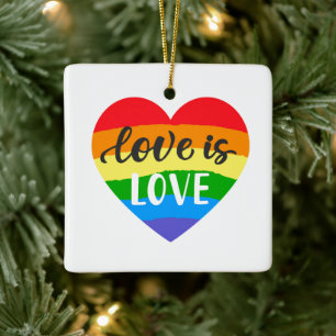 Liebe ist Liebe Rainbow Heart Keramikornament