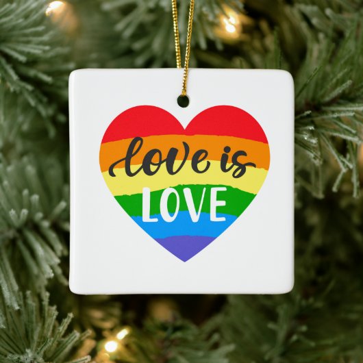 Liebe ist Liebe Rainbow Heart Keramikornament (Baum)
