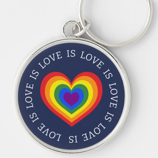 Liebe ist Liebe Rainbow Heart LGBTQ Pride Navy Blu Schlüsselanhänger (Vorne)