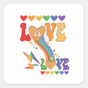 Liebe ist Liebe - Rainbow-Herz-LGBTQ-Priesterdesig Quadratischer Aufkleber