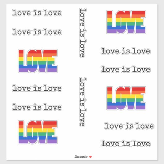 Liebe ist Liebe Rainbow Liebe LGBT Pride LGBTQIA Aufkleber (Blatt)