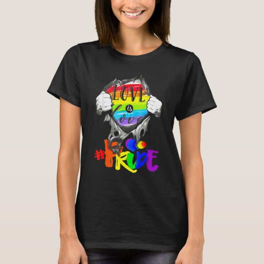 Liebe ist Liebe Rainbow Ripping offen Inside LGBT T-Shirt (Vorderseite)