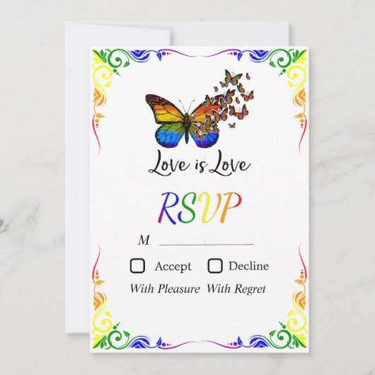 Liebe ist Liebe Rainbow Theme Wedding RSVP Card Einladung (Vorderseite)