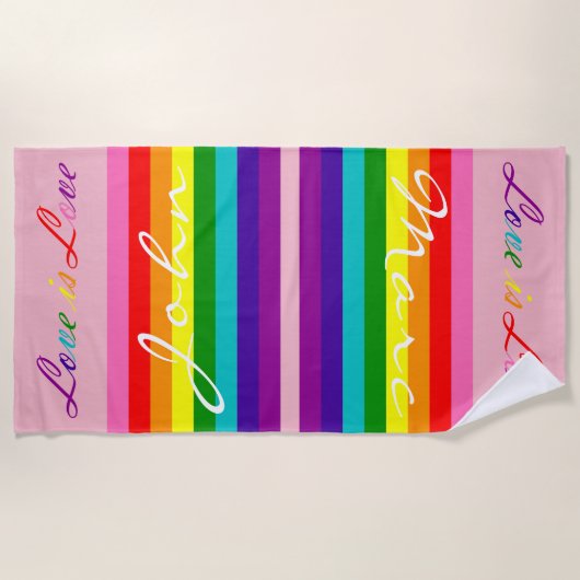 Liebe ist Liebe Rainbow Typografie gestreift LGBT Strandtuch (Vorderseite)