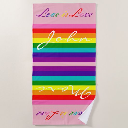 Liebe ist Liebe Rainbow Typografie gestreift LGBT Strandtuch (Vorderseite)
