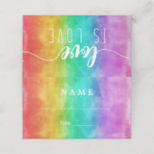 Liebe ist Liebe Rainbow Watercolor Gay Wedding Platzkarte (Außenseite Aufgefaltet)