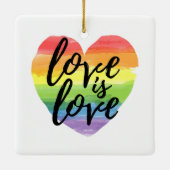 Liebe ist Liebe | Rainbow Watercolor Herz Keramikornament (Rückseite)