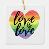 Liebe ist Liebe | Rainbow Watercolor Herz Keramikornament (Vorderseite)
