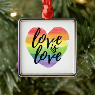 Liebe ist Liebe Rainbow Watercolor Herz Ornament Aus Metall