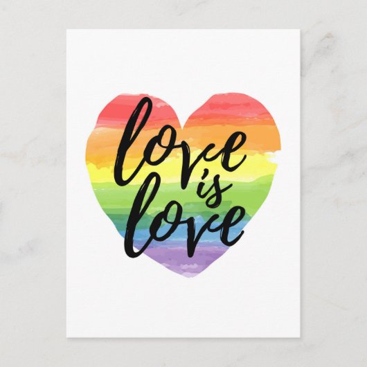 Liebe ist Liebe | Rainbow Watercolor Herz Postkarte (Vorderseite)