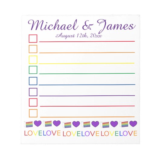 Liebe ist Liebe Rainbow Wedding Cake Heart Fevor Notizblock (Vorderseite)