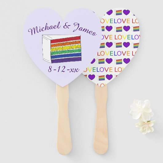Liebe ist Liebe Rainbow Wedding Cake Lila Heart Fächer (Vorne und Hinten)