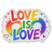 Liebe ist Liebe Regenbogen Herz Sticker mit ausges (Vorderseite)