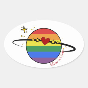 Liebe ist Liebe Regenbogen LGBTQ Planet Ovaler Aufkleber