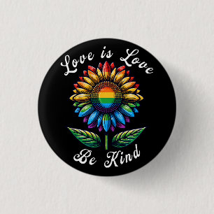 Liebe ist Liebe Regenbogen Sonnenblumen LGBT+ schw Button