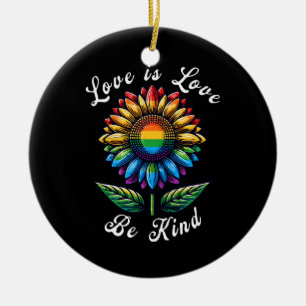 Liebe ist Liebe Regenbogen Sonnenblumen LGBT+ schw Keramik Ornament