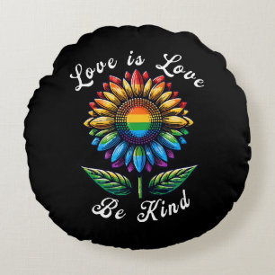 Liebe ist Liebe Regenbogen Sonnenblumen LGBT+ schw Rundes Kissen