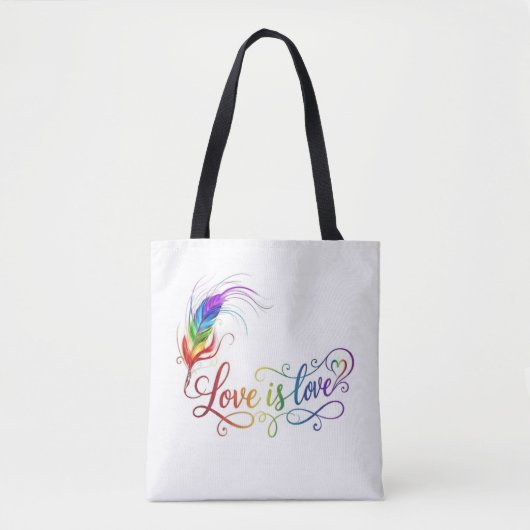 Liebe ist Liebe Regenbogenfeder Elegantes Skript-T Tasche (Vorderseite)