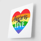 Liebe ist Liebe Regenbogenherz Quadratische Wanduhr (Winkel)