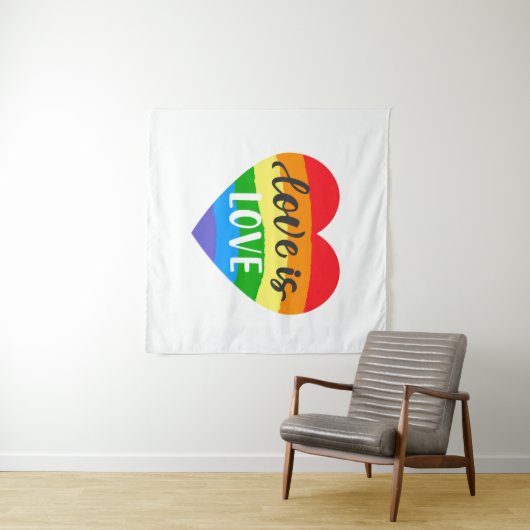 Liebe ist Liebe Regenbogenherz Wandteppich (Beispiel (Horizontal))