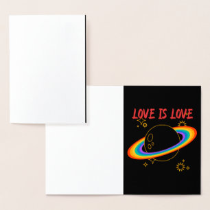 Liebe ist Liebe. Regenbogenplanet. LGBTQ+ Stolz Folienkarte