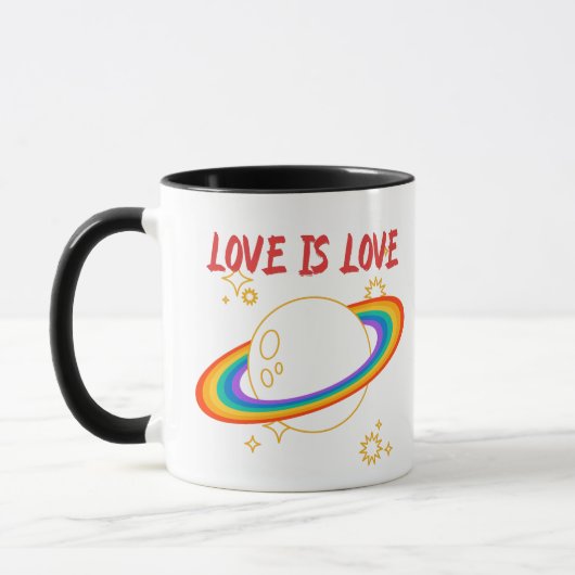 Liebe ist Liebe. Regenbogenplanet. LGBTQ + Stolz Tasse (Links)