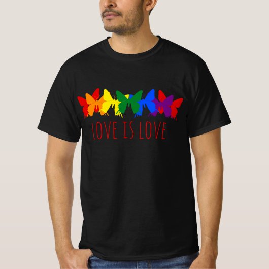 Liebe ist Liebe Schmetterling Rainbow Black T-Shirt (Vorderseite)