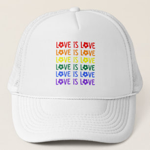 Liebe ist Liebe-Stolperhut - Regenbogen-Blumentext Truckerkappe