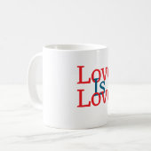 Liebe ist Liebe Stolz rot Juni LGBTQ Einfachtext Kaffeetasse (Vorderseite Links)