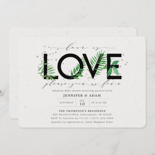 Liebe ist Liebe Tropical Greenery Adoption Baby Sh Einladung (Vorne/Hinten)