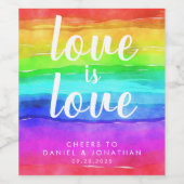 "Liebe ist Liebe" Wasserfarbenprägung Rainbow-Hoch Weinetikett (Einzelnes Label)