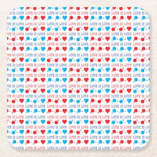 LIEBE ist LIEBE-Zitat in rot und blau Rechteckiger Pappuntersetzer (Vorderseite)