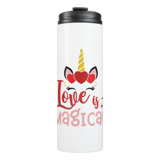 Liebe ist magisches Einhorn Thermosbecher (Vorderseite)