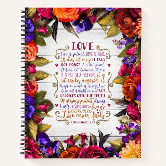 Liebe ist... mit mehrfarbigen Blume auf Holz Notizblock (Vorderseite)