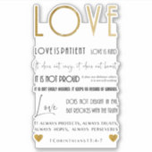 Liebe ist Patient Biete Zitat Imitate Gold Typogra Aufkleber (Vorderseite)