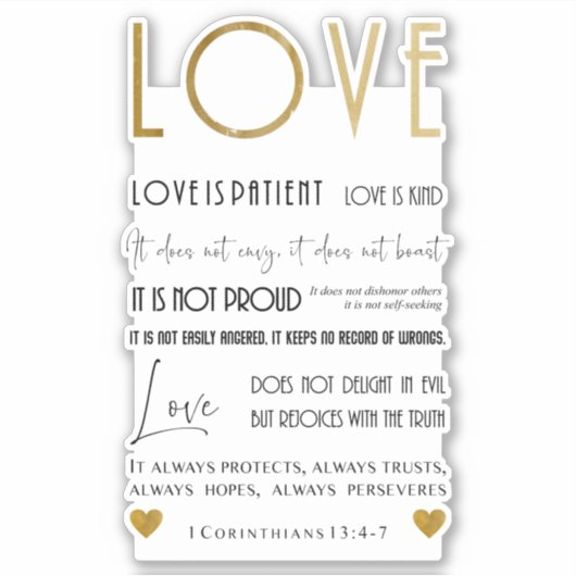 Liebe ist Patient Biete Zitat Imitate Gold Typogra Aufkleber (Vorderseite)