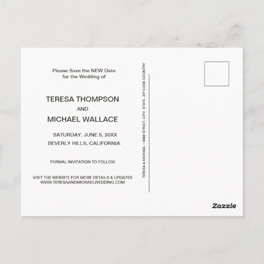 Liebe ist Patient Foto Rette das NEUE Datum Hochze Postkarte (Rückseite)