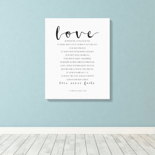 Liebe ist Patient Liebe ist nett, 1 Korinther 13:4 Leinwanddruck (Insitu (Holzboden))
