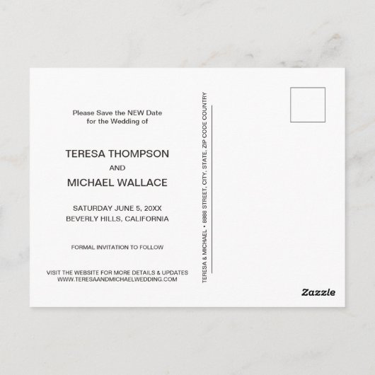 Liebe ist Patient Rette das NEUE Datum Hochzeit Postkarte (Rückseite)