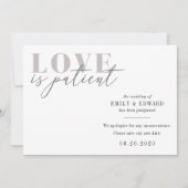 Liebe ist Patientenhochzeit Ändern des Datums Save The Date (Vorderseite)