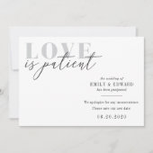 Liebe ist Patientenhochzeit Ändern des Datums Save The Date (Vorderseite)