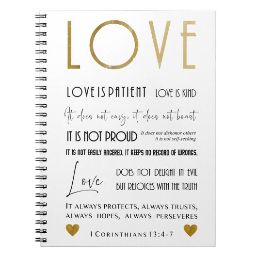 Liebe ist Patientin BIble Vers Typografie Gold Chi Notizblock (Vorderseite)