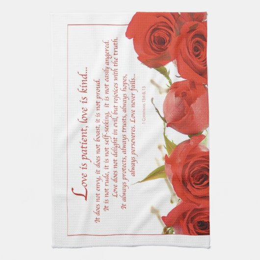 Liebe ist Rote Rose von Patienten Geschirrtuch (Vertikal)
