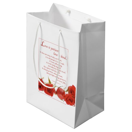 Liebe ist Rote Rose von Patienten Mittlere Geschenktüte (Vorderseite Schrägansicht)