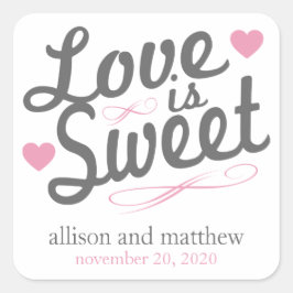 Liebe ist süß, altmodisch (grau/rosa) quadratischer aufkleber