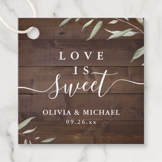 Liebe ist süß-elegantes Grünholz rustikale Hochzei Geschenkanhänger (Vorderseite)