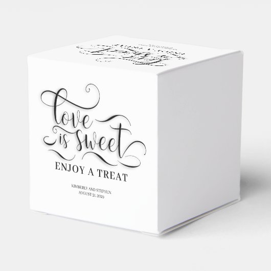 Liebe ist süß Genießen Sie eine Leckerei Hochzeit Geschenkschachtel (Rückseite)