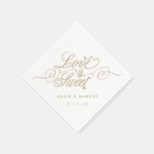 "Liebe ist süß" Gold Glitzer Hochzeit Napkins Serviette (Ecke)