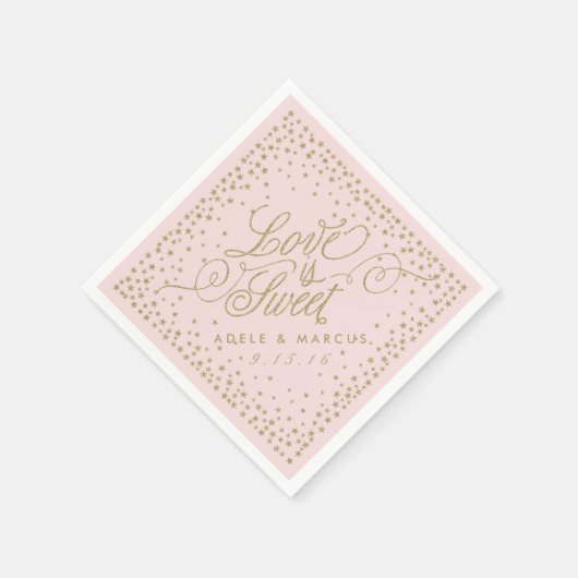 "Liebe ist süß" Goldstars Rosa Hochzeit Napkins Serviette (Ecke)